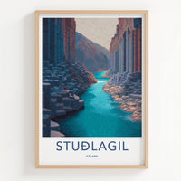 Studlagil Poster - Iceland Travel Art - Basalt Canyon River Home Decor