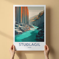 Studlagil Poster - Iceland Travel Art - Basalt Column Canyon Home Decor