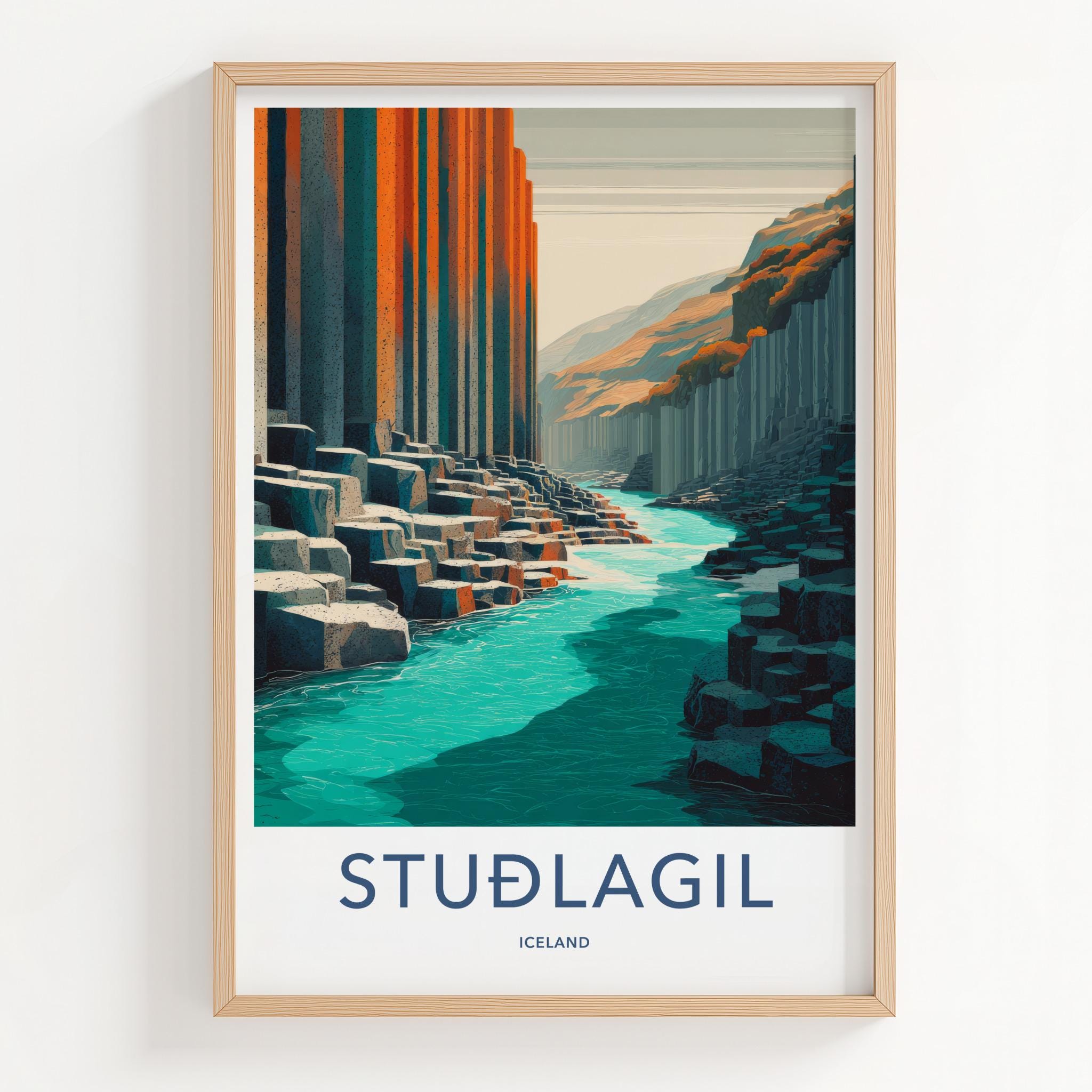 Studlagil Poster - Iceland Travel Art - Basalt Column Canyon Home Decor