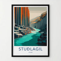Studlagil Poster - Iceland Travel Art - Basalt Column Canyon Home Decor