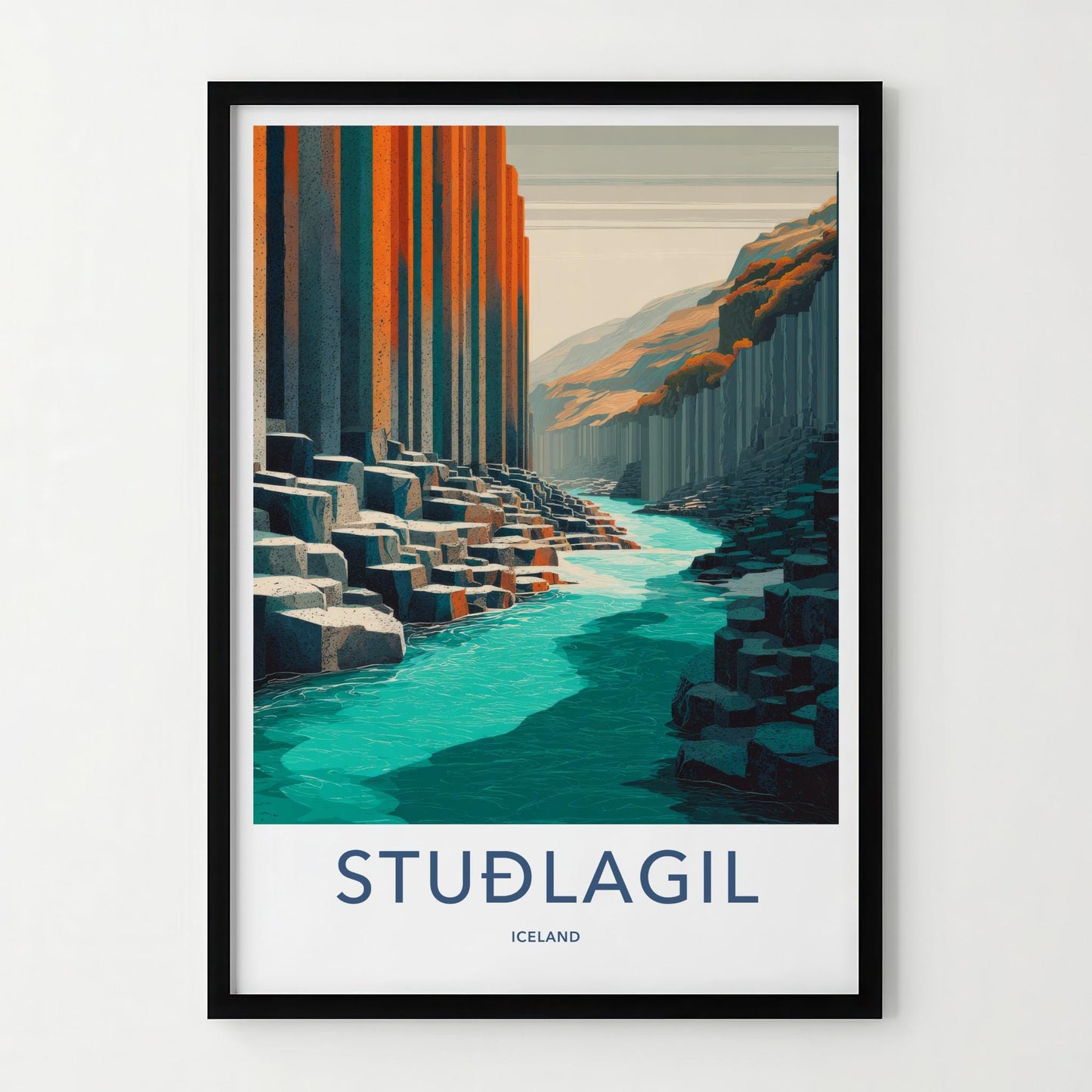 Studlagil Poster - Iceland Travel Art - Basalt Column Canyon Home Decor