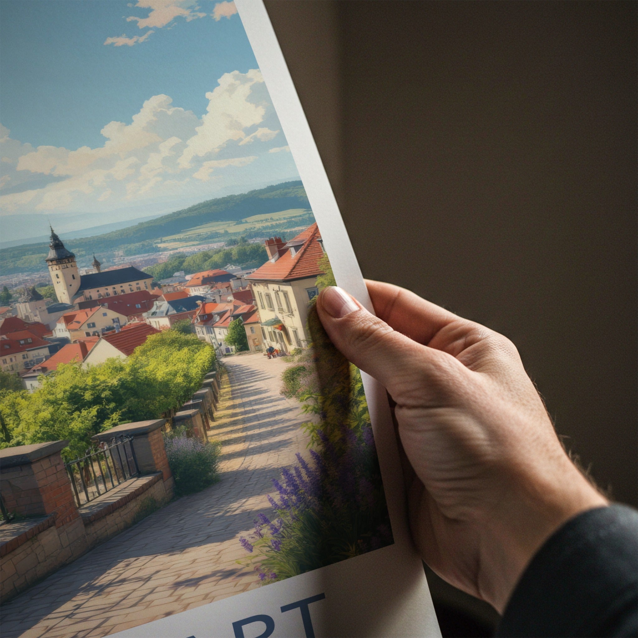 Stuttgart Poster - Germany Art Print - Hilltop Vineyards Cityview Home Decor