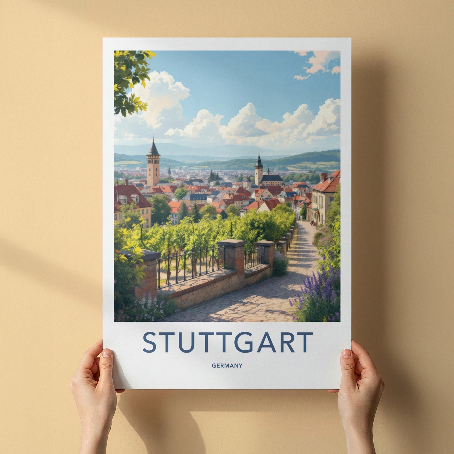 Stuttgart Poster - Germany Art Print - Hilltop Vineyards Cityview Home Decor