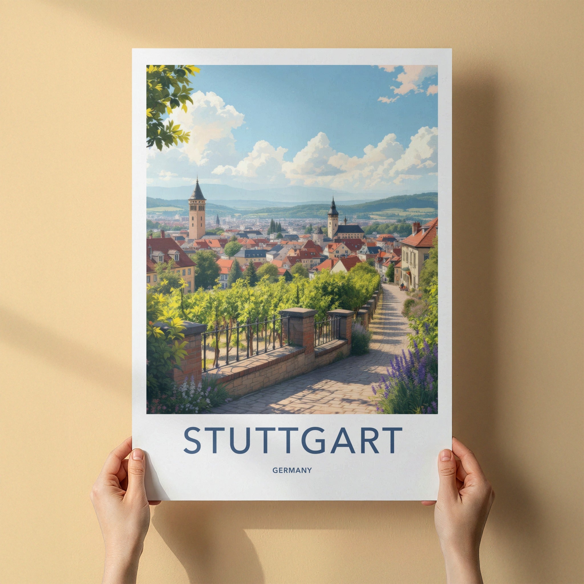 Stuttgart Poster - Germany Art Print - Hilltop Vineyards Cityview Home Decor