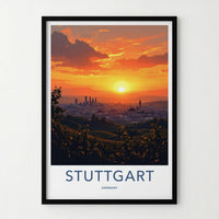 Stuttgart Poster - Germany Travel Art - Cityscape Sunset Hills Home Decor