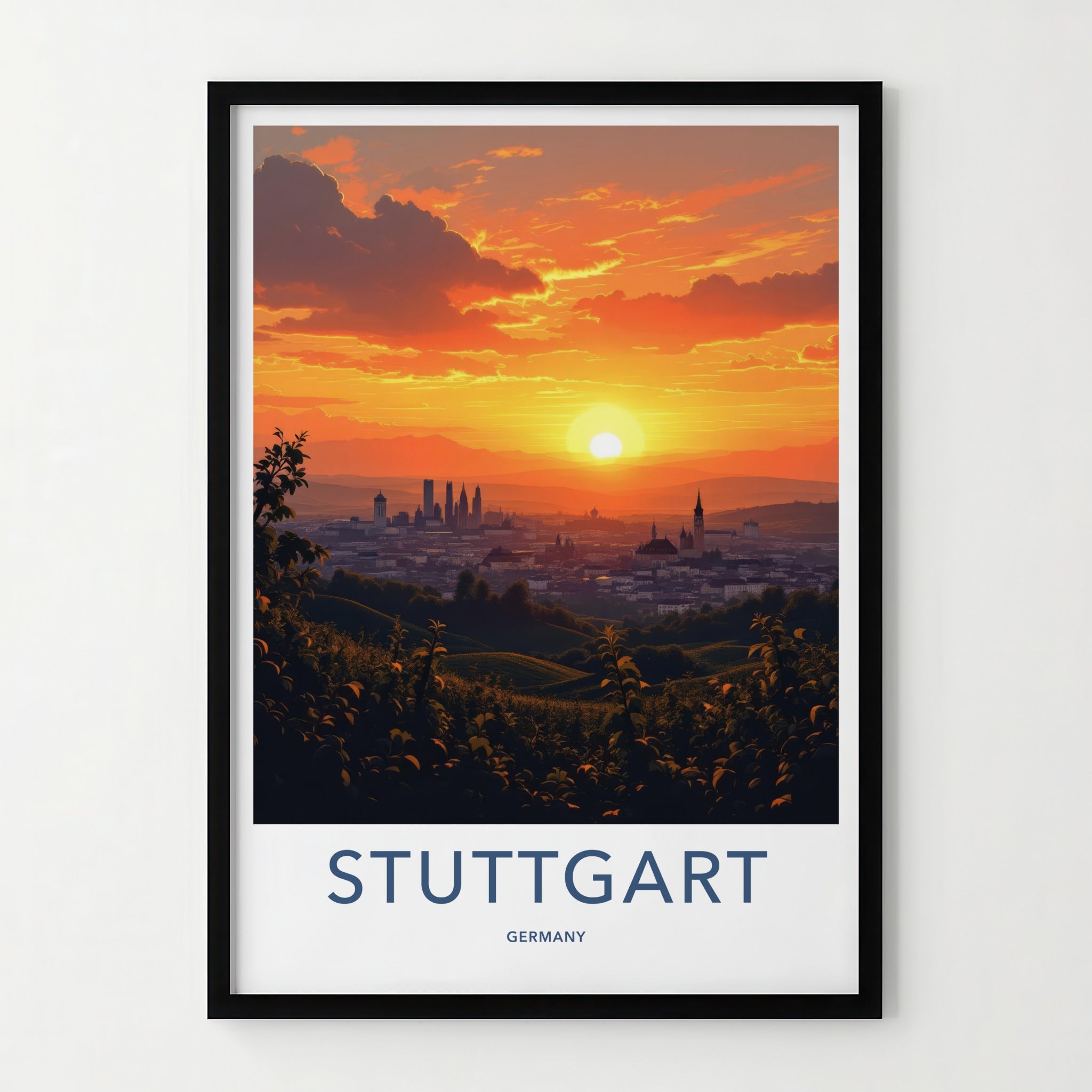 Stuttgart Poster - Germany Travel Art - Cityscape Sunset Hills Home Decor