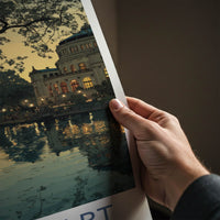 Stuttgart Poster - Germany Travel Art - Dusk lake building Home Decor