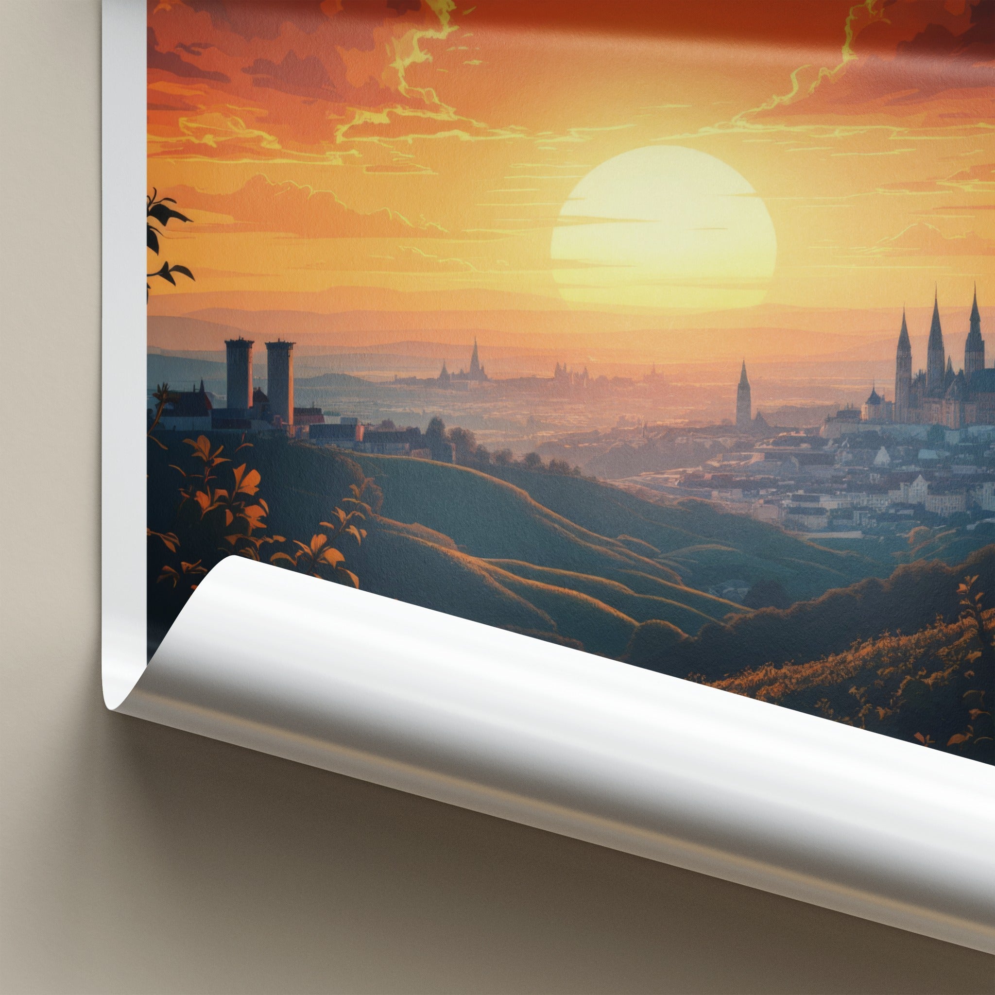 Stuttgart Poster - Germany Travel Art - Golden Sun Cityscape Home Decor