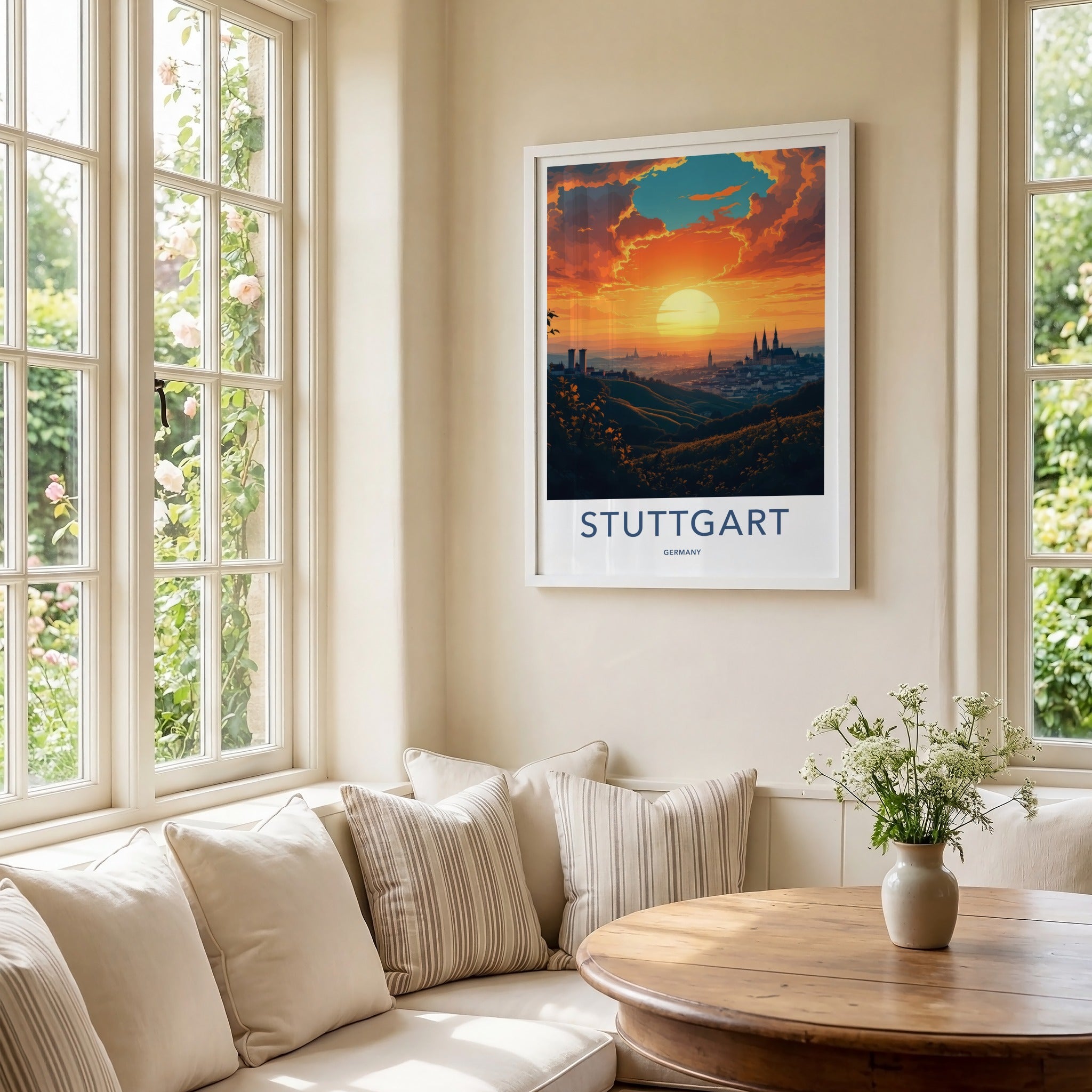 Stuttgart Poster - Germany Travel Art - Golden Sun Cityscape Home Decor