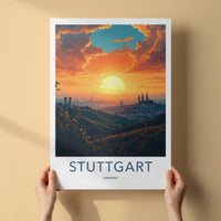 Stuttgart Poster - Germany Travel Art - Golden Sun Cityscape Home Decor