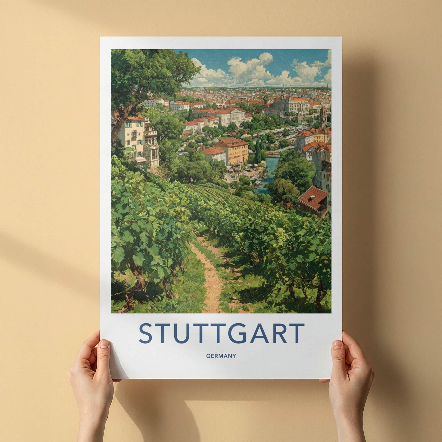 Stuttgart Poster - Germany Travel Art - Hillside Vineyard City Home Decor