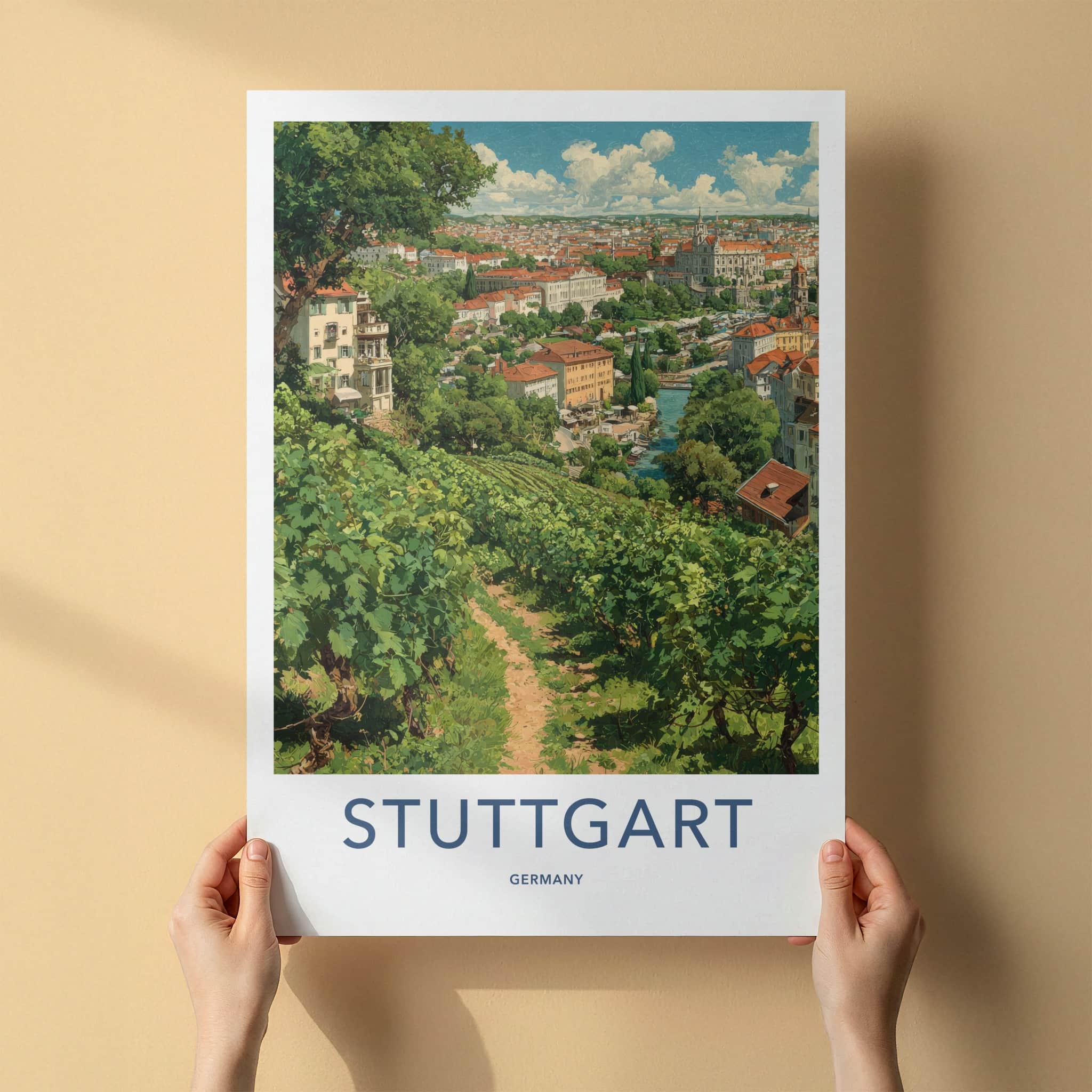Stuttgart Poster - Germany Travel Art - Hillside Vineyard City Home Decor