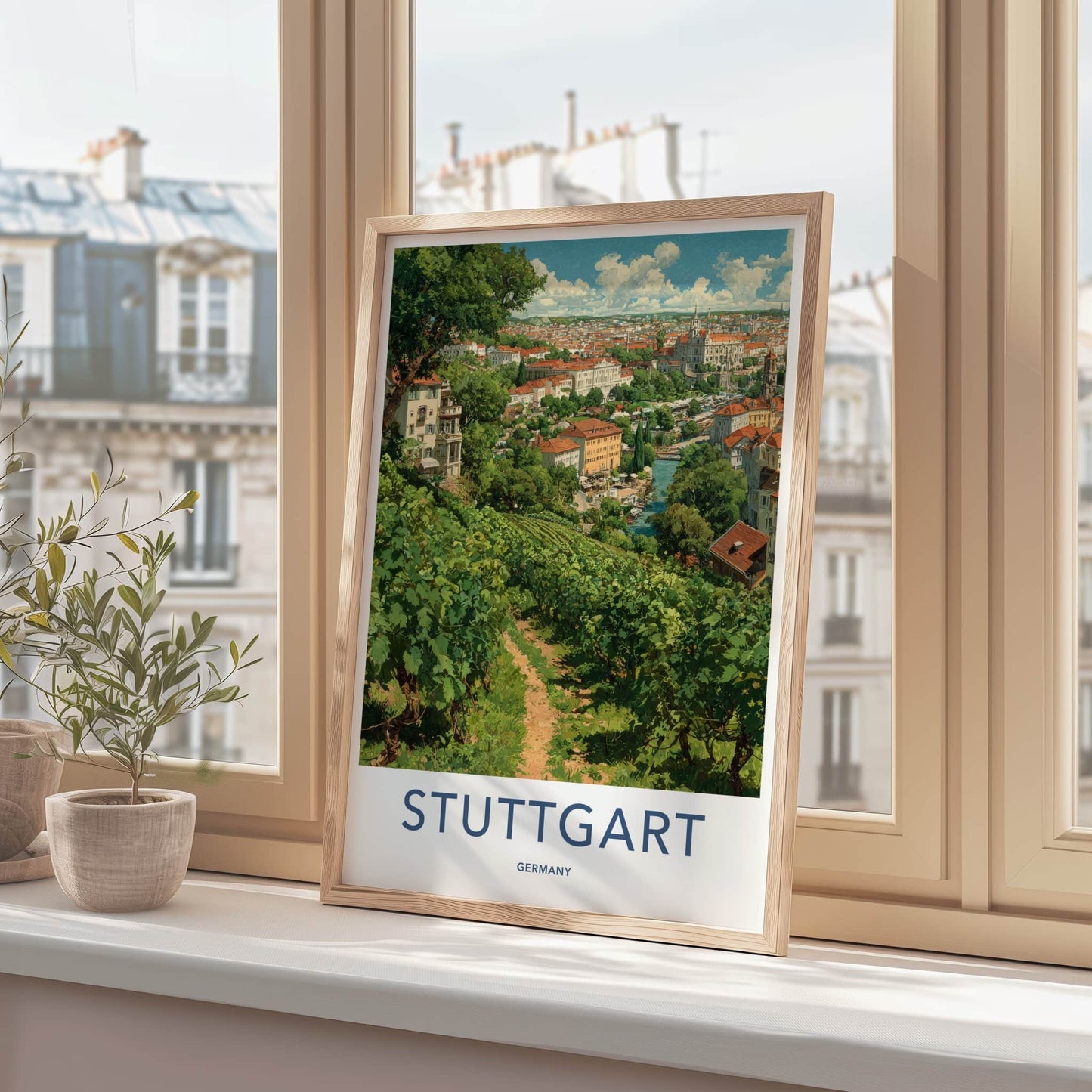 Stuttgart Poster - Germany Travel Art - Hillside Vineyard City Home Decor
