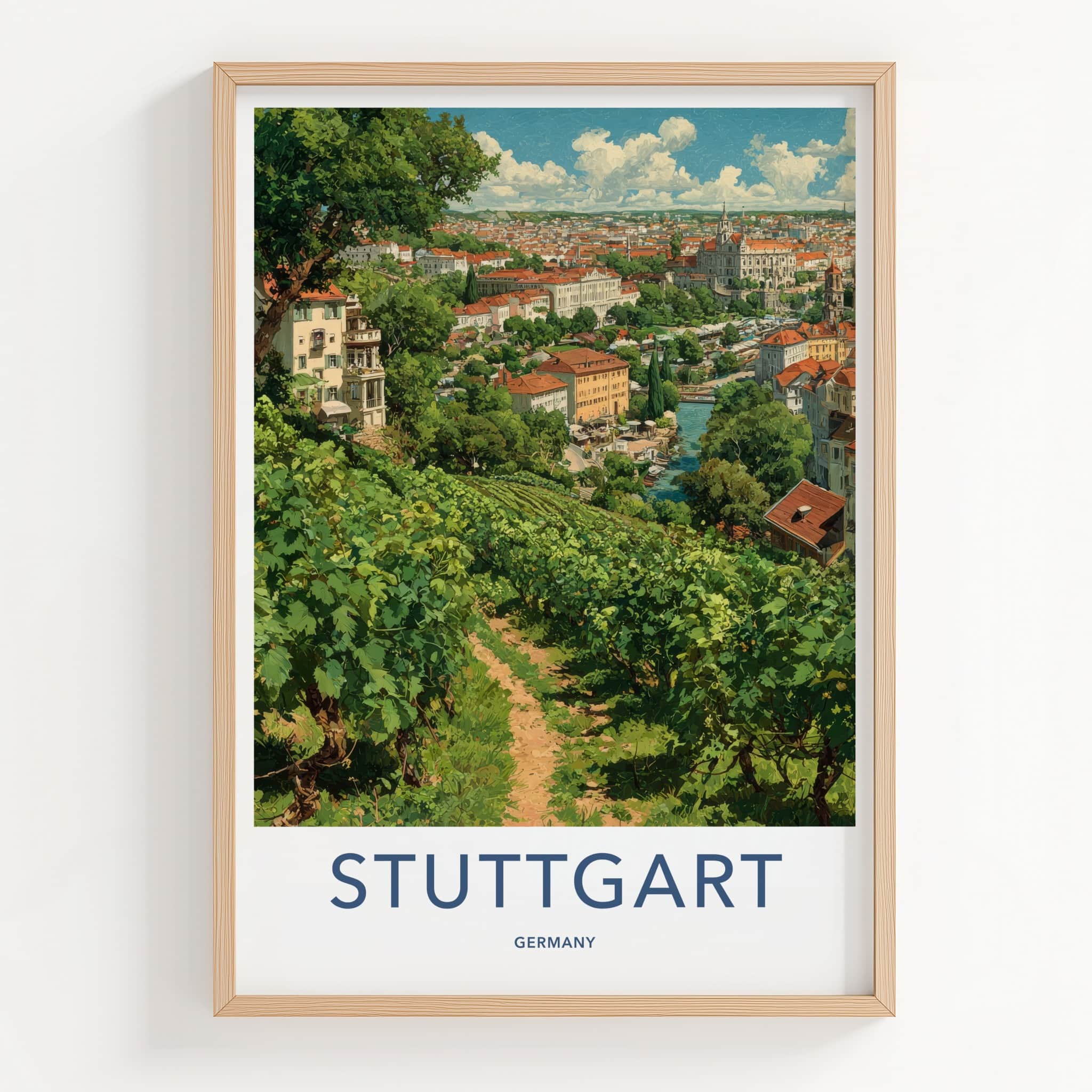 Stuttgart Poster - Germany Travel Art - Hillside Vineyard City Home Decor
