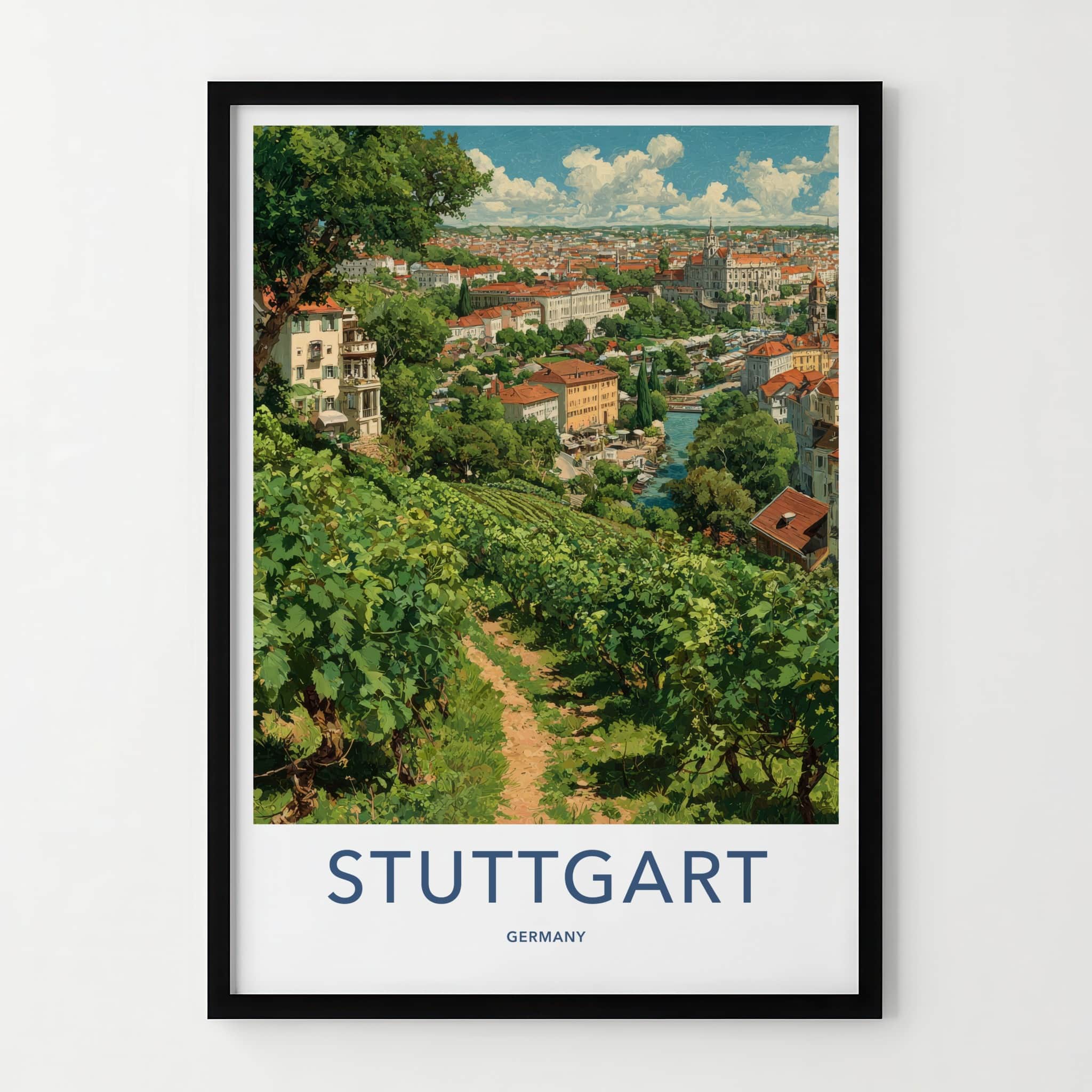 Stuttgart Poster - Germany Travel Art - Hillside Vineyard City Home Decor
