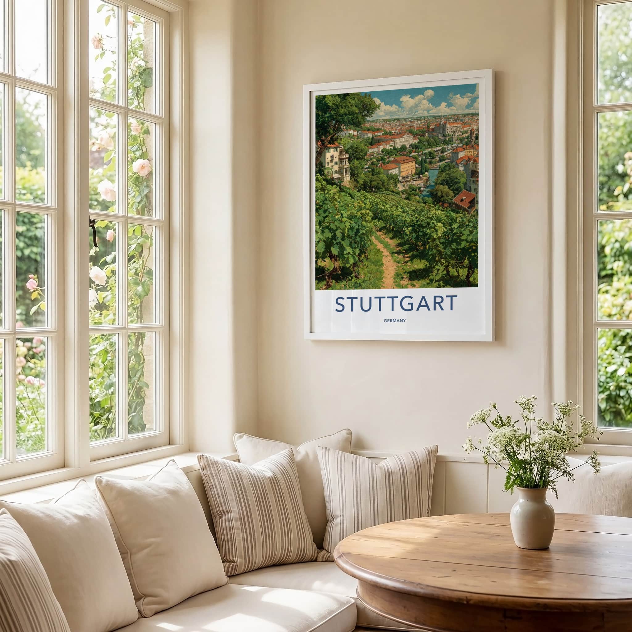 Stuttgart Poster - Germany Travel Art - Hillside Vineyard City Home Decor