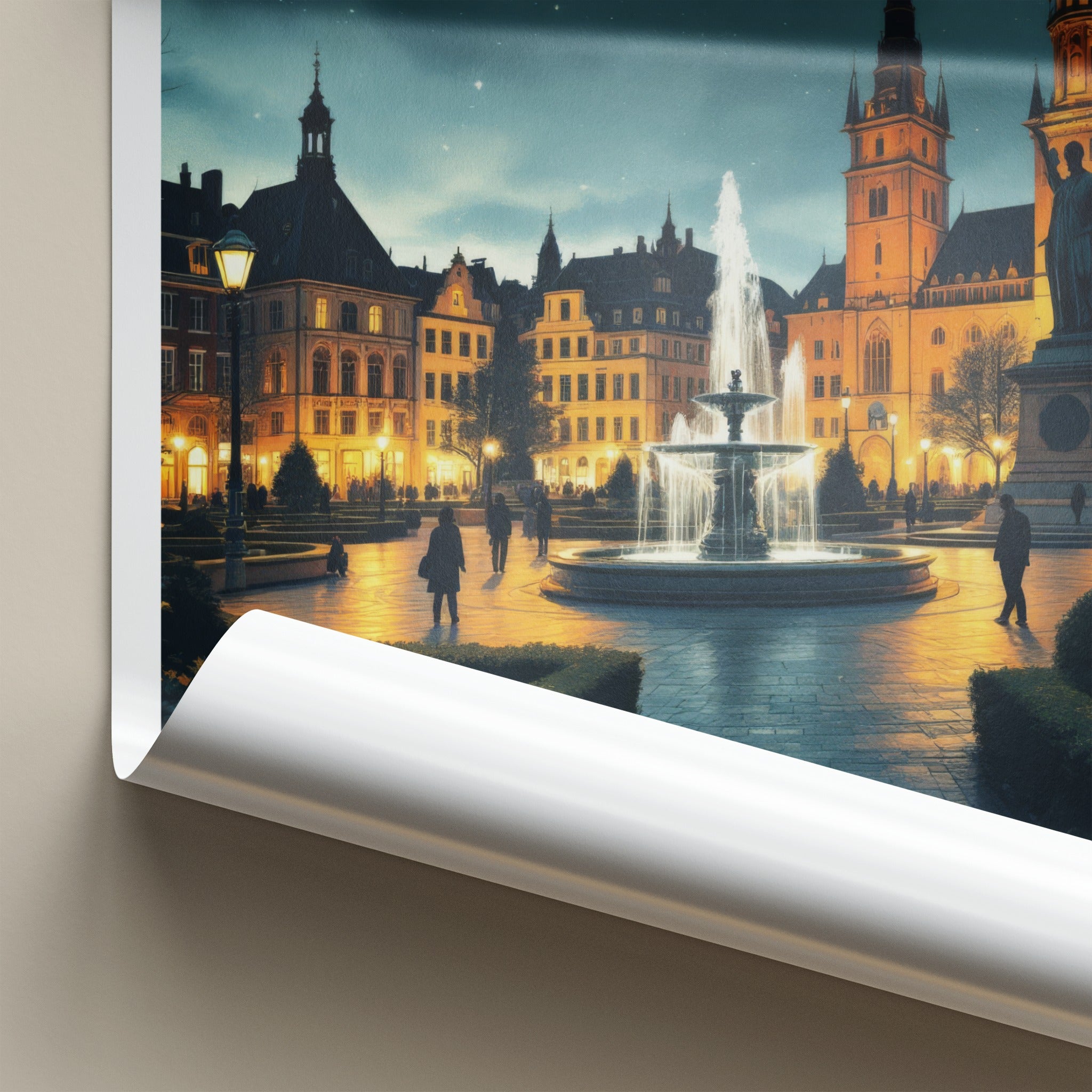 Stuttgart Poster - Germany Travel Art - Historic Fountain Square Home Decor