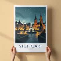 Stuttgart Poster - Germany Travel Art - Historic Fountain Square Home Decor