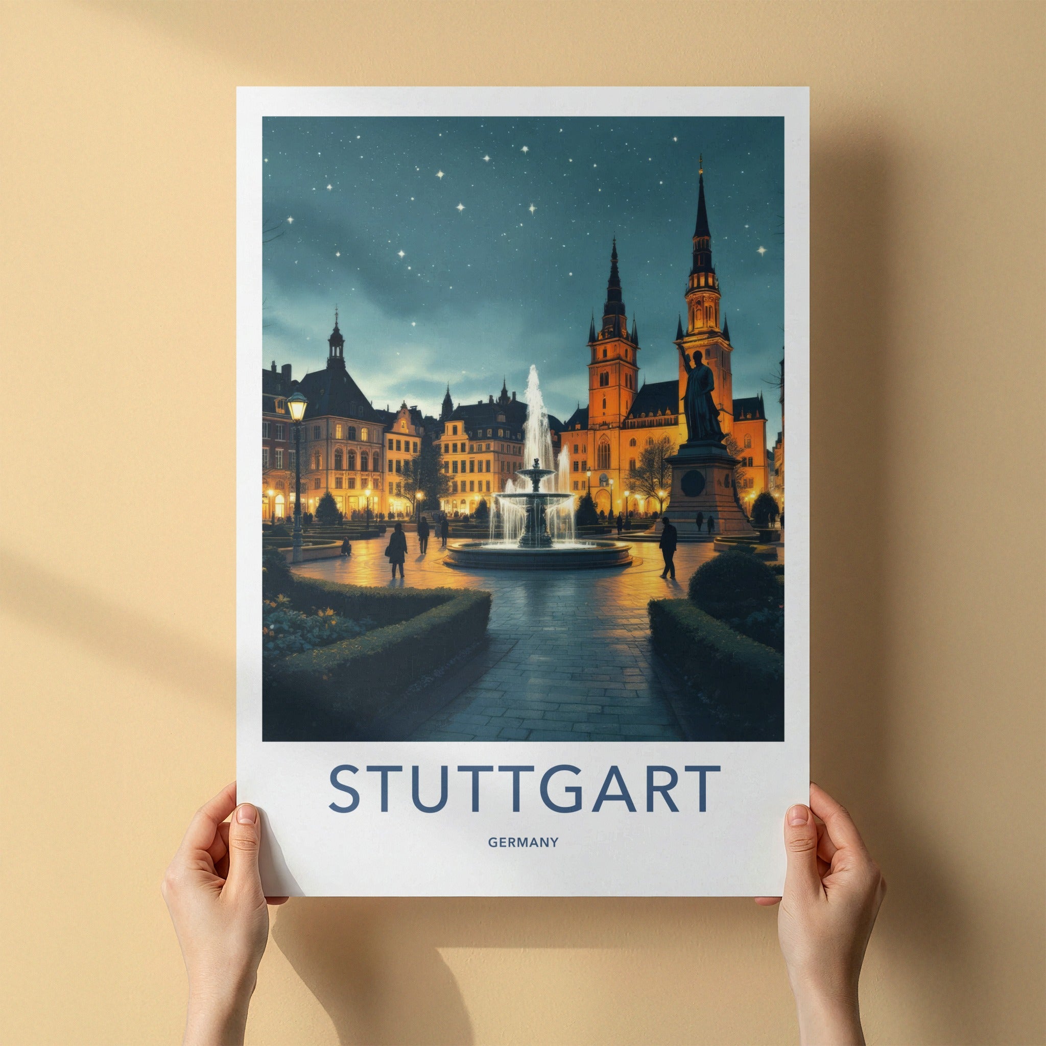 Stuttgart Poster - Germany Travel Art - Historic Fountain Square Home Decor