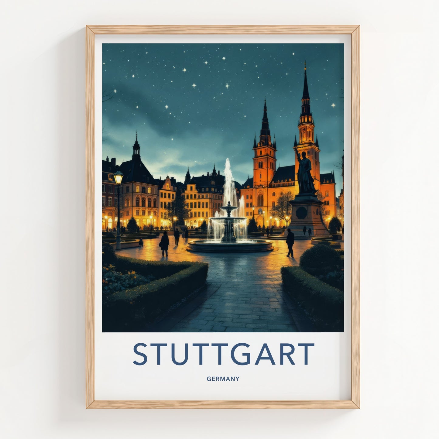 Stuttgart Poster - Germany Travel Art - Historic Fountain Square Home Decor