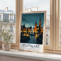 Stuttgart Poster - Germany Travel Art - Historic Fountain Square Home Decor