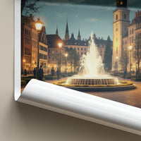 Stuttgart Poster - Germany Travel Art - Illuminated Fountain Square Home Decor