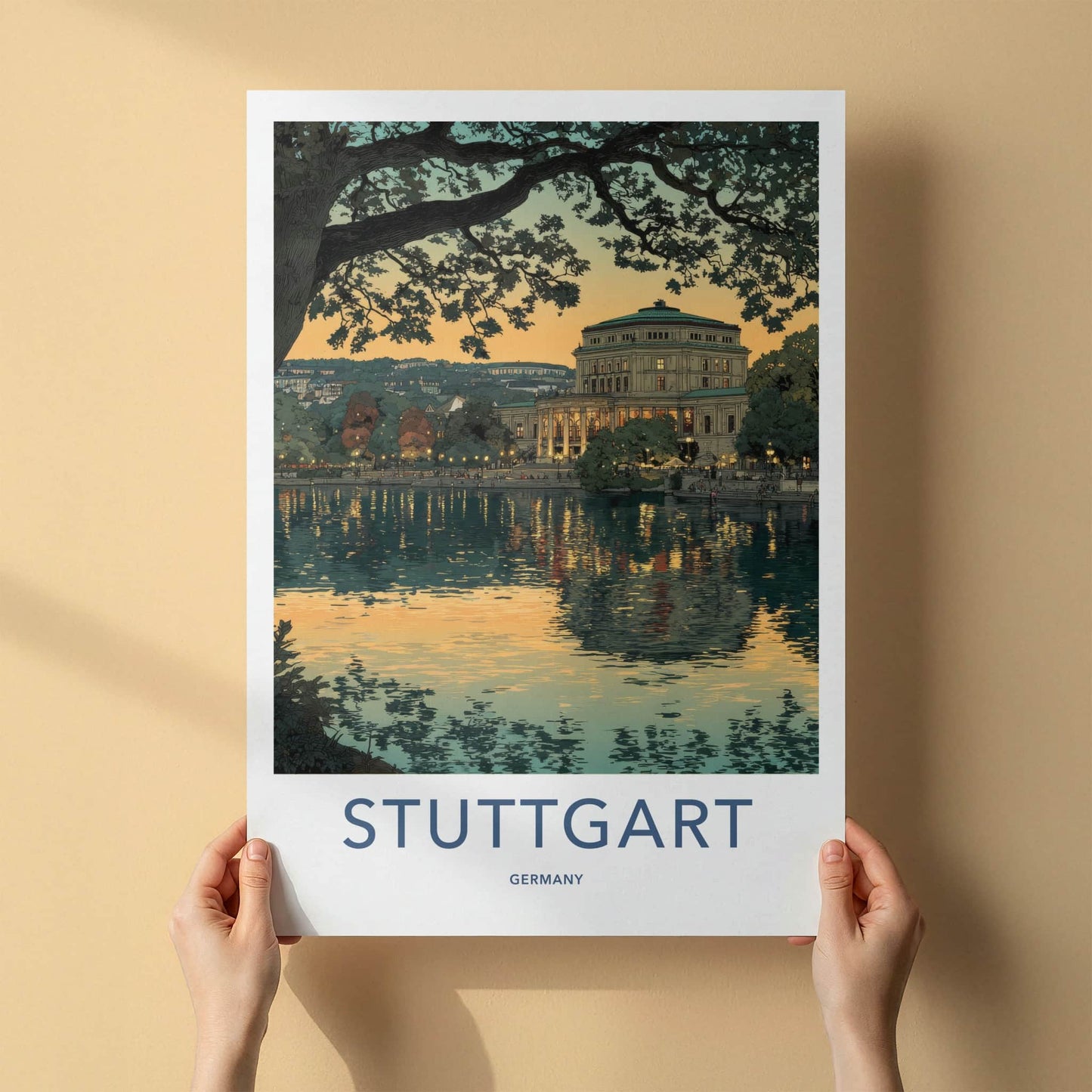 Stuttgart Poster - Germany Travel Art - Lakeside Opera House Home Decor