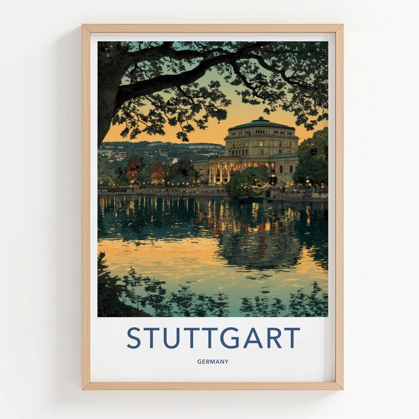 Stuttgart Poster - Germany Travel Art - Lakeside Opera House Home Decor