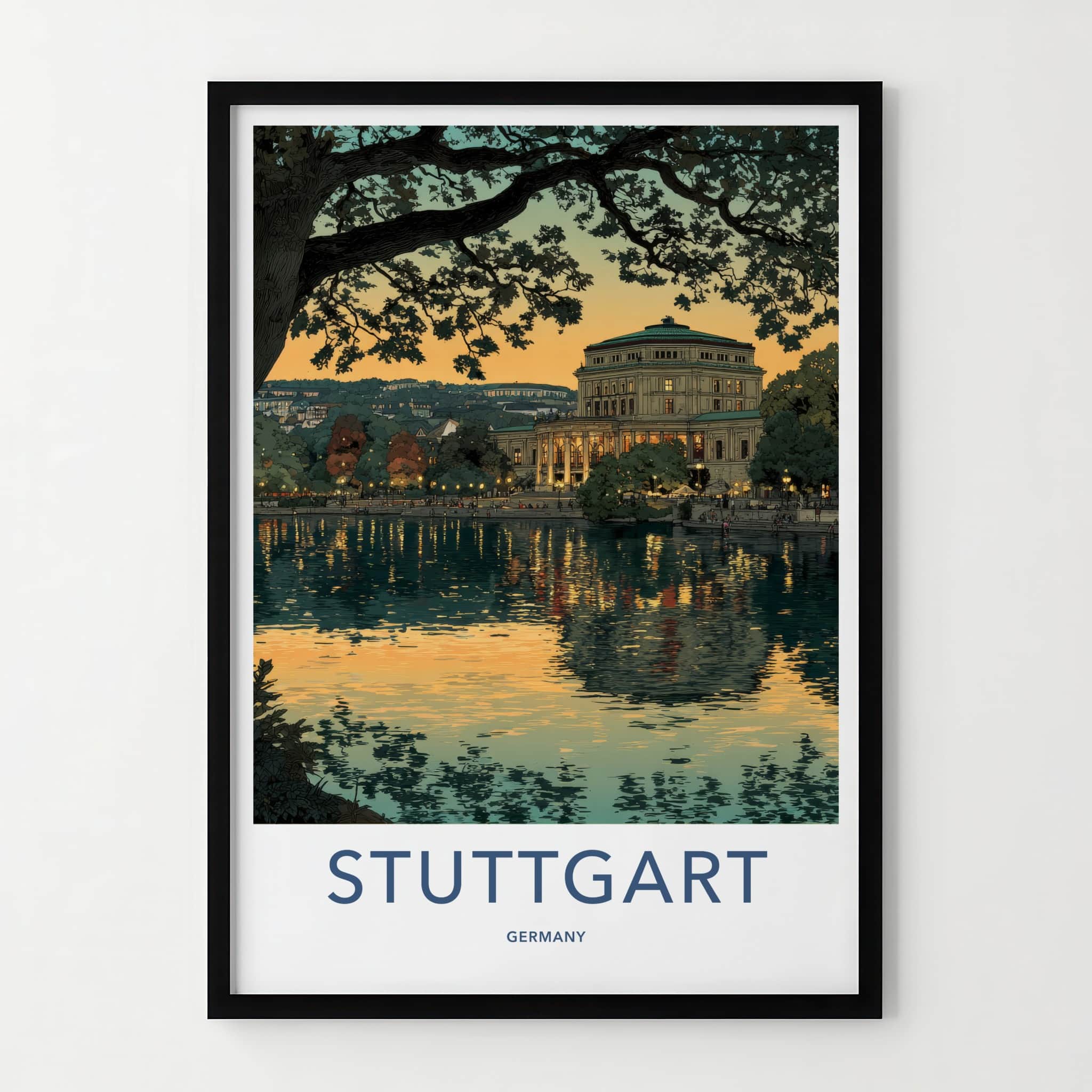 Stuttgart Poster - Germany Travel Art - Lakeside Opera House Home Decor