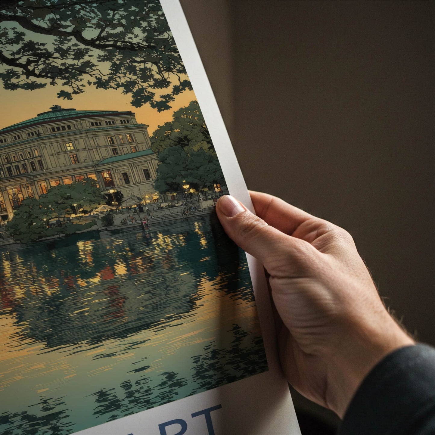 Stuttgart Poster - Germany Travel Art - Lakeside Opera House Home Decor