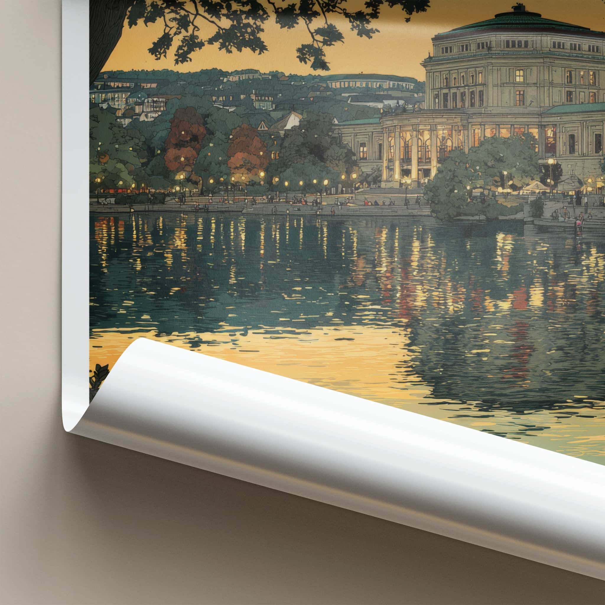 Stuttgart Poster - Germany Travel Art - Lakeside Opera House Home Decor