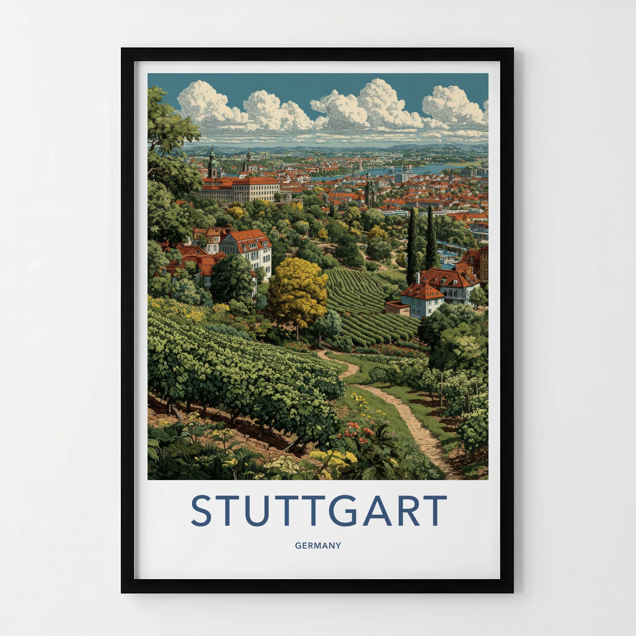 Stuttgart Poster - Germany Travel Art - Vineyard City Landscape Decor