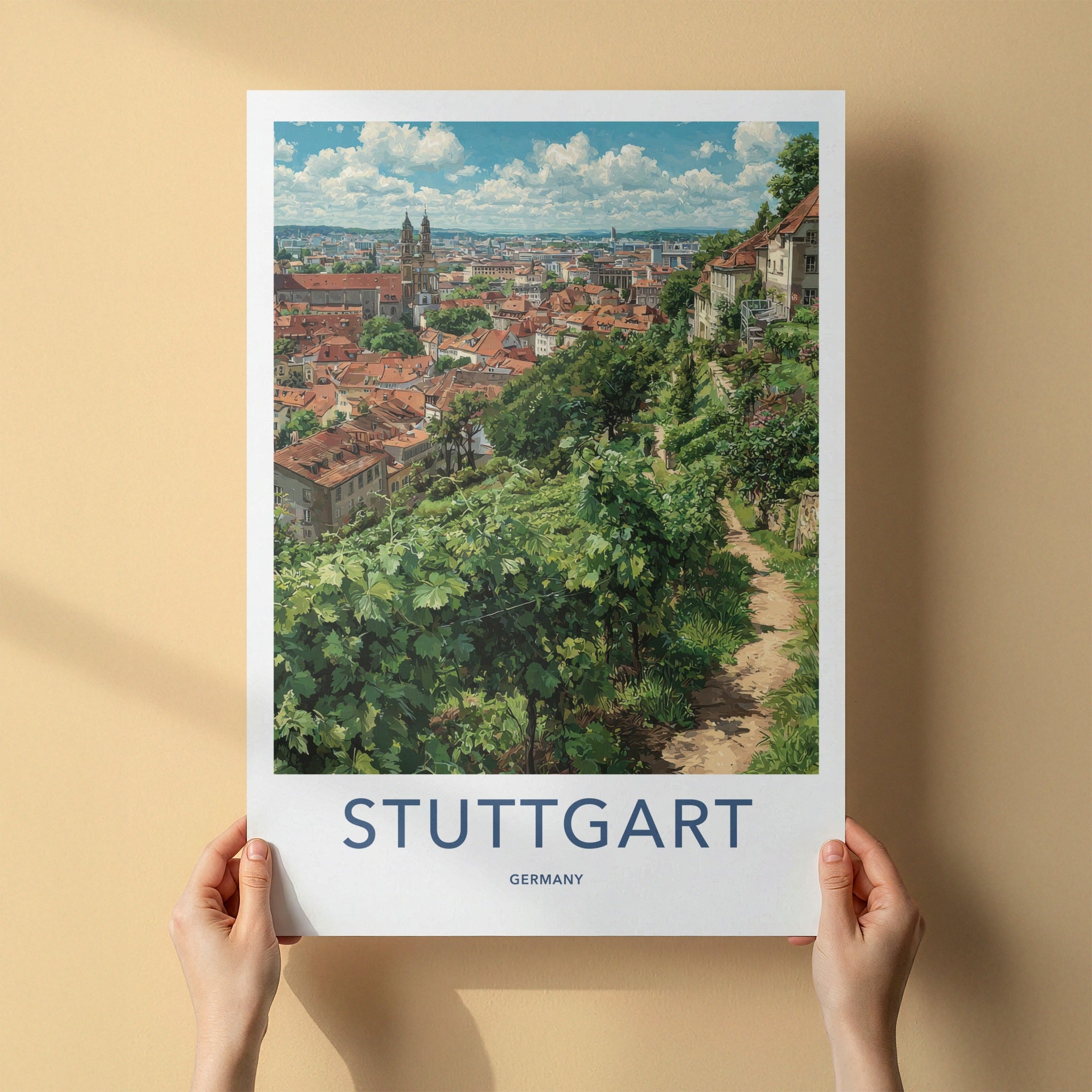Stuttgart Poster - Germany Travel Print - City Rooftops Path Home Decor
