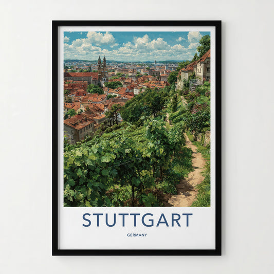 Stuttgart Poster - Germany Travel Print - City Rooftops Path Home Decor