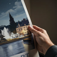 Stuttgart Poster - Germany Travel Print - Illuminated Fountain Square Home Decor