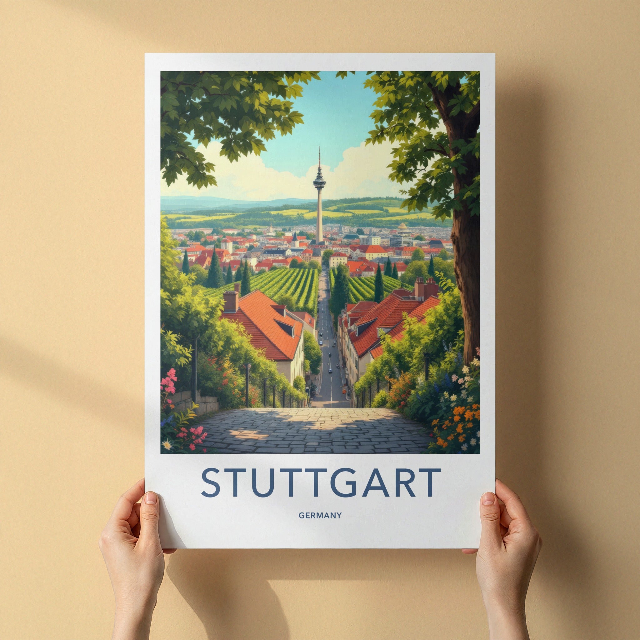 Stuttgart Poster - Germany Wall Art - Tower Vineyards City Home Decor