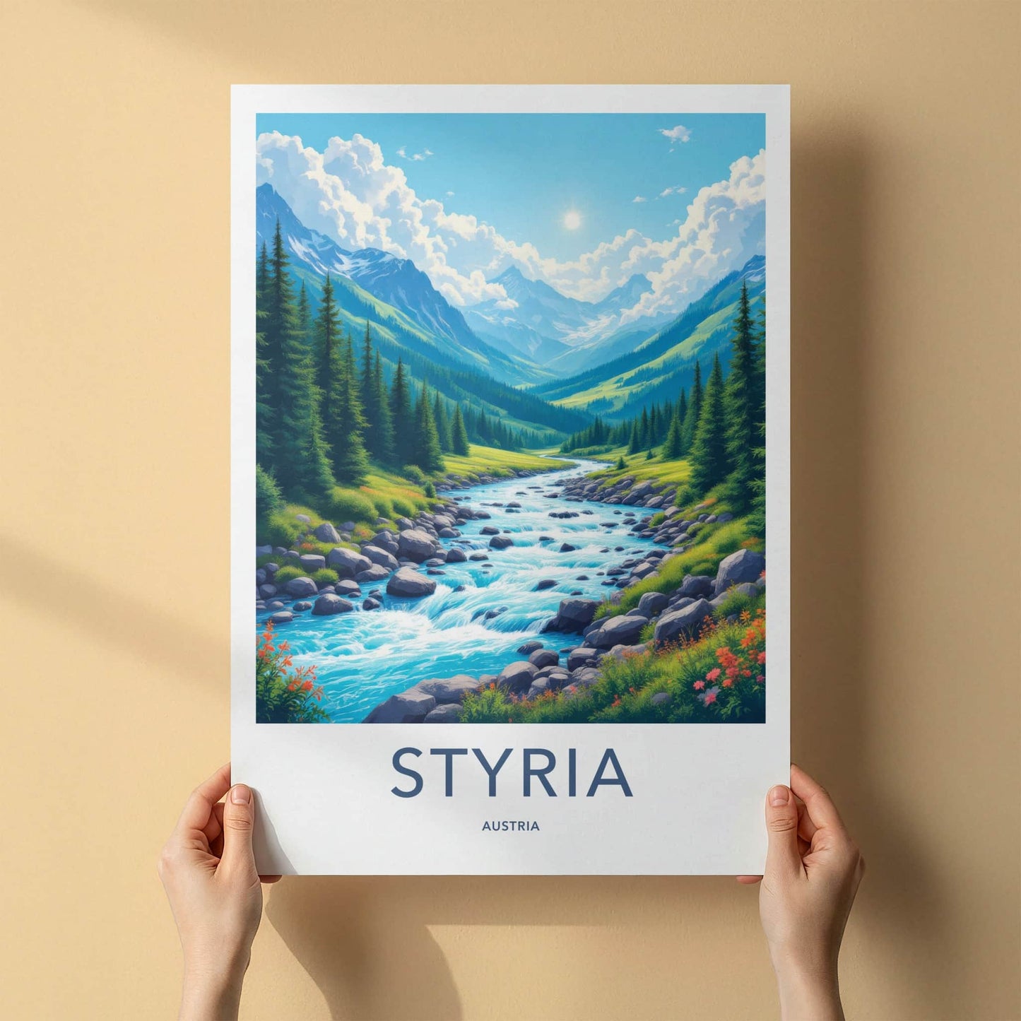 Styria Poster - Austria Art Print - Mountain River Valley Home Decor