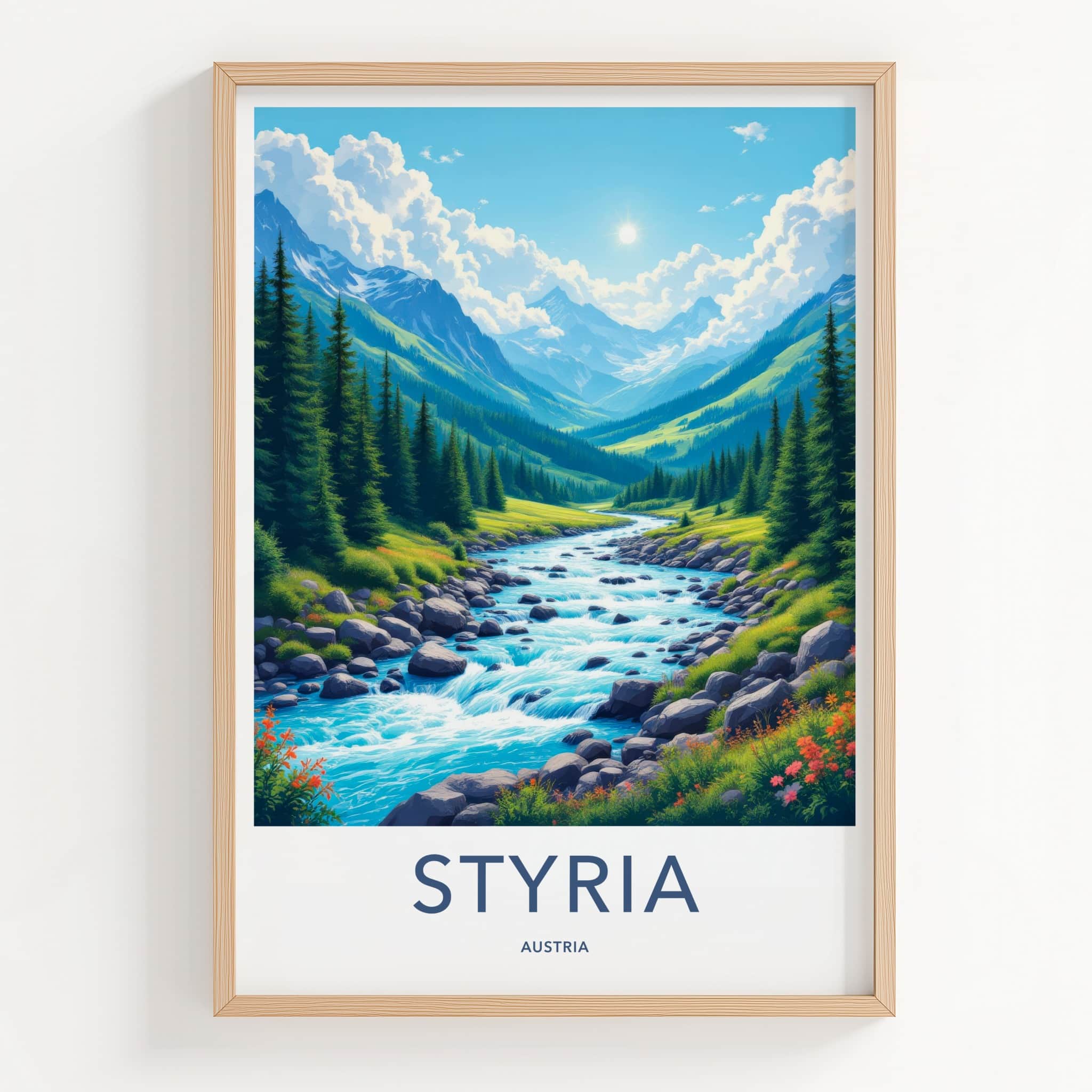 Styria Poster - Austria Art Print - Mountain River Valley Home Decor