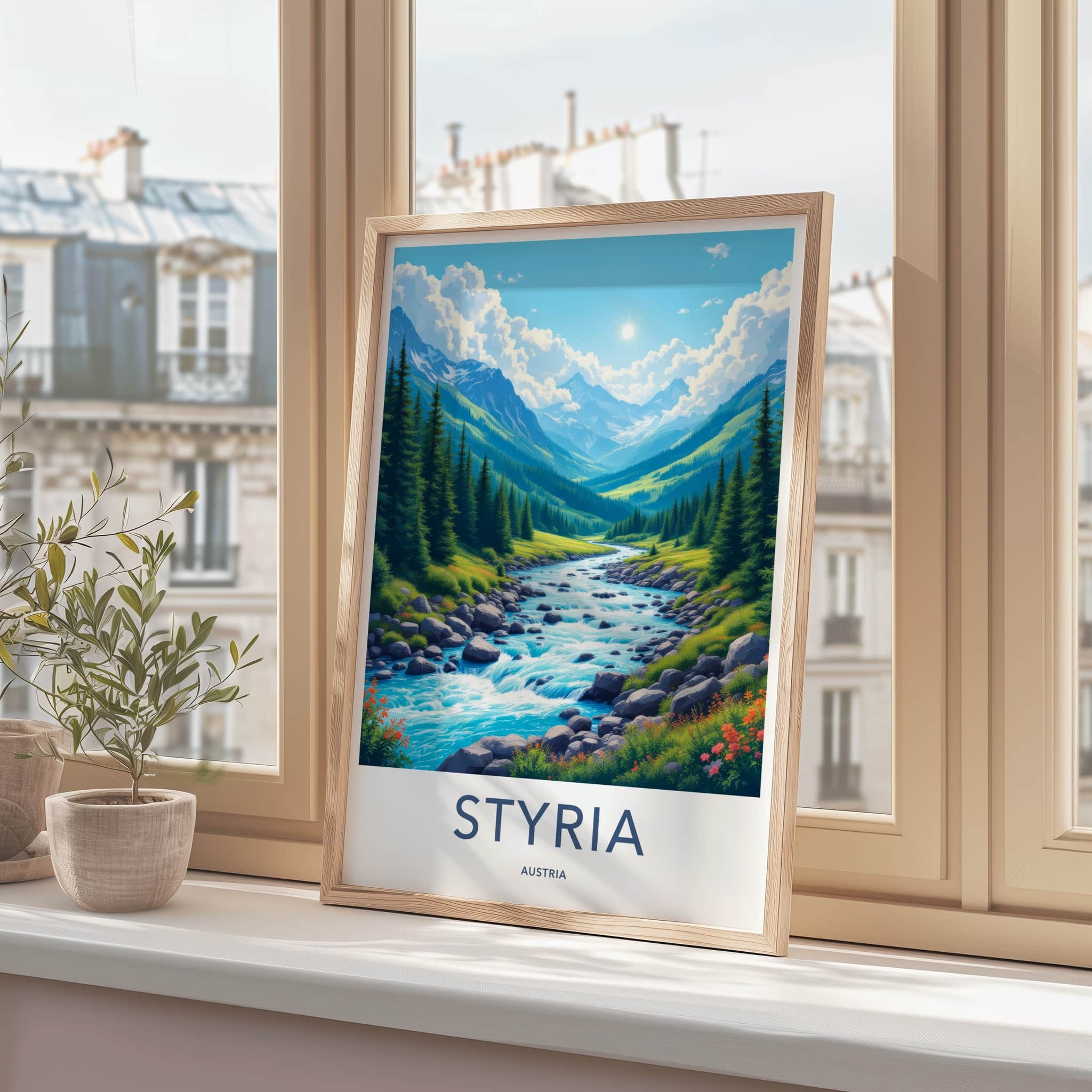 Styria Poster - Austria Art Print - Mountain River Valley Home Decor