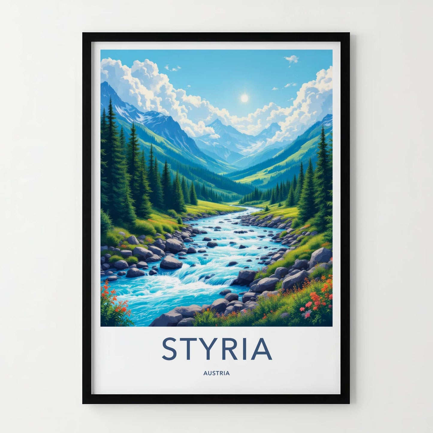 Styria Poster - Austria Art Print - Mountain River Valley Home Decor