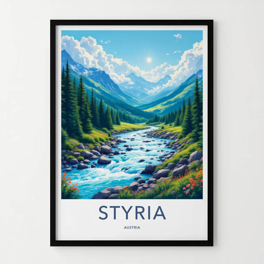Styria Poster - Austria Art Print - Mountain River Valley Home Decor