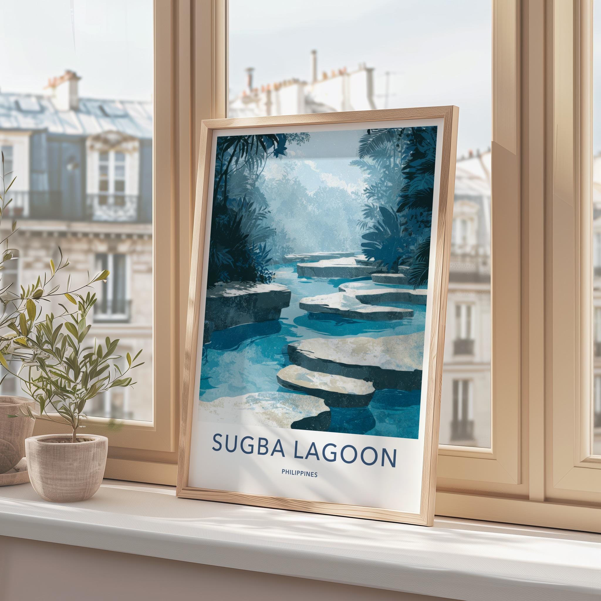 Sugba Lagoon Poster - Philippines Travel Art - Lush Aqua Pathway Home Decor