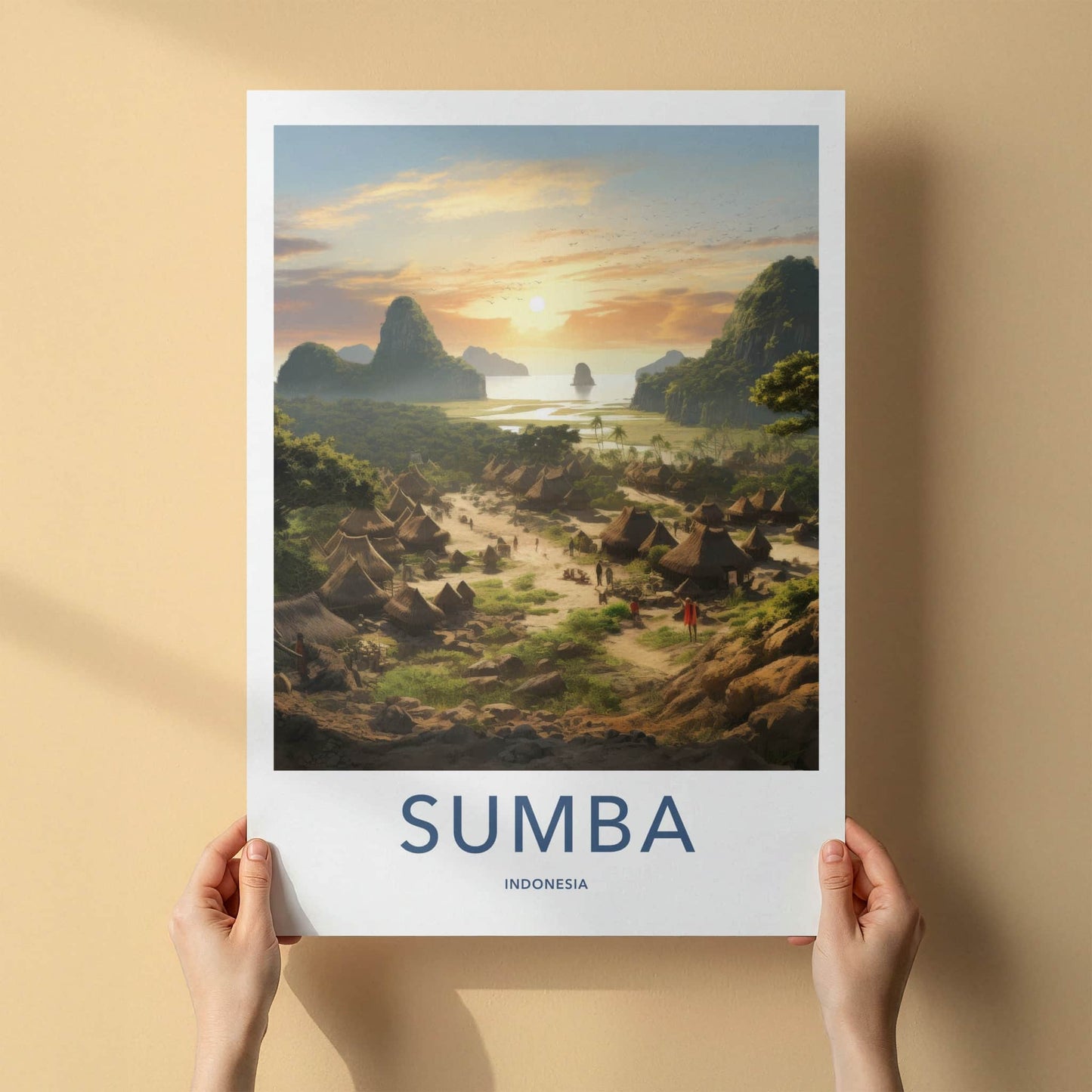 Sumba Poster - Indonesia Framed Print - Hut Village Sunset Framed Decor