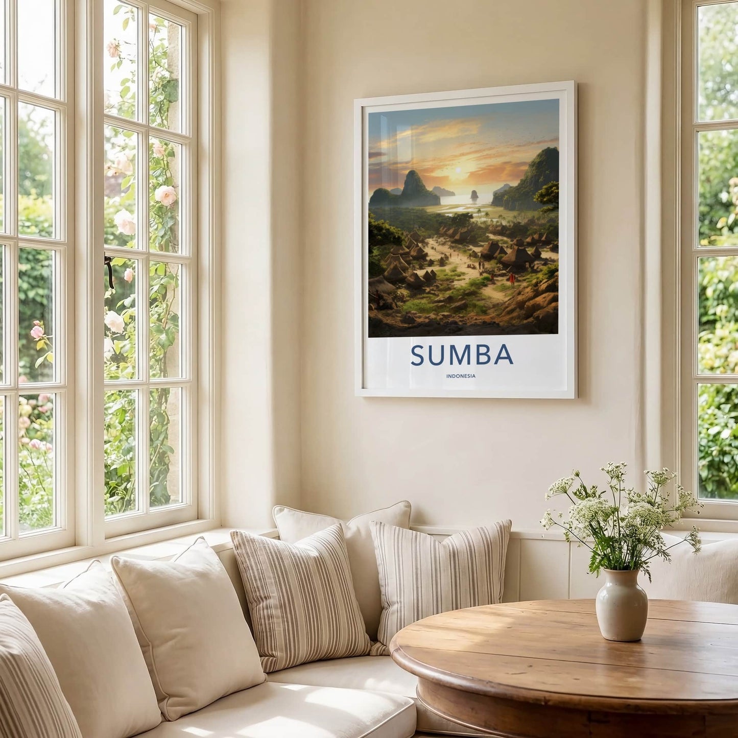 Sumba Poster - Indonesia Framed Print - Hut Village Sunset Framed Decor