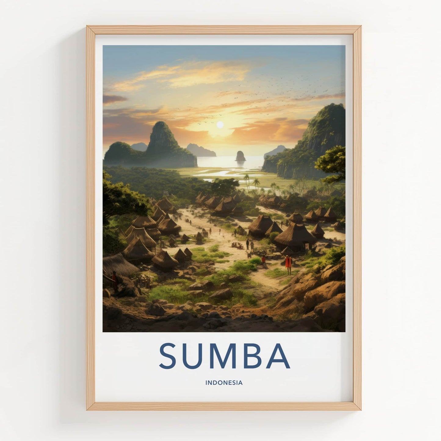 Sumba Poster - Indonesia Framed Print - Hut Village Sunset Framed Decor