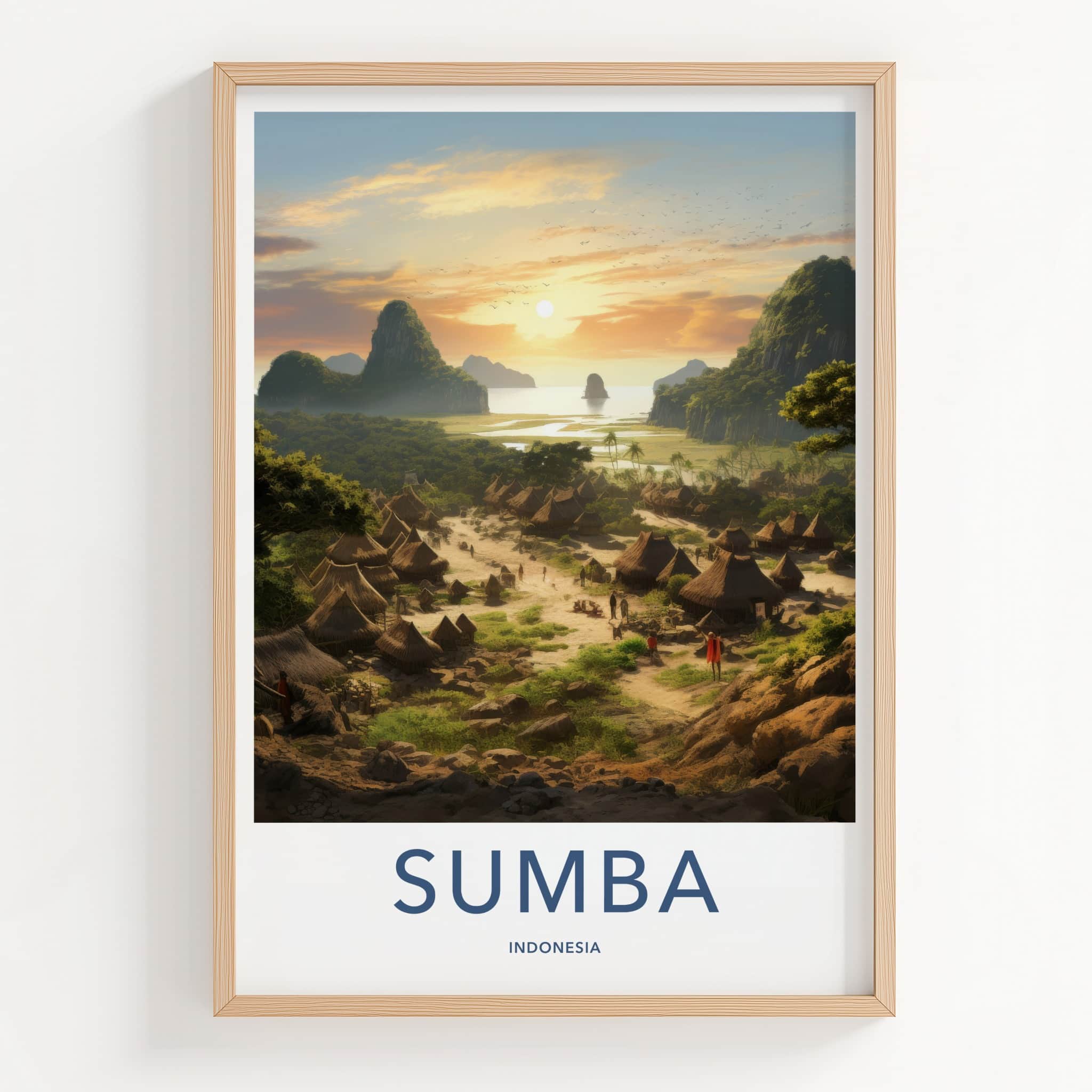 Sumba Poster - Indonesia Framed Print - Hut Village Sunset Framed Decor