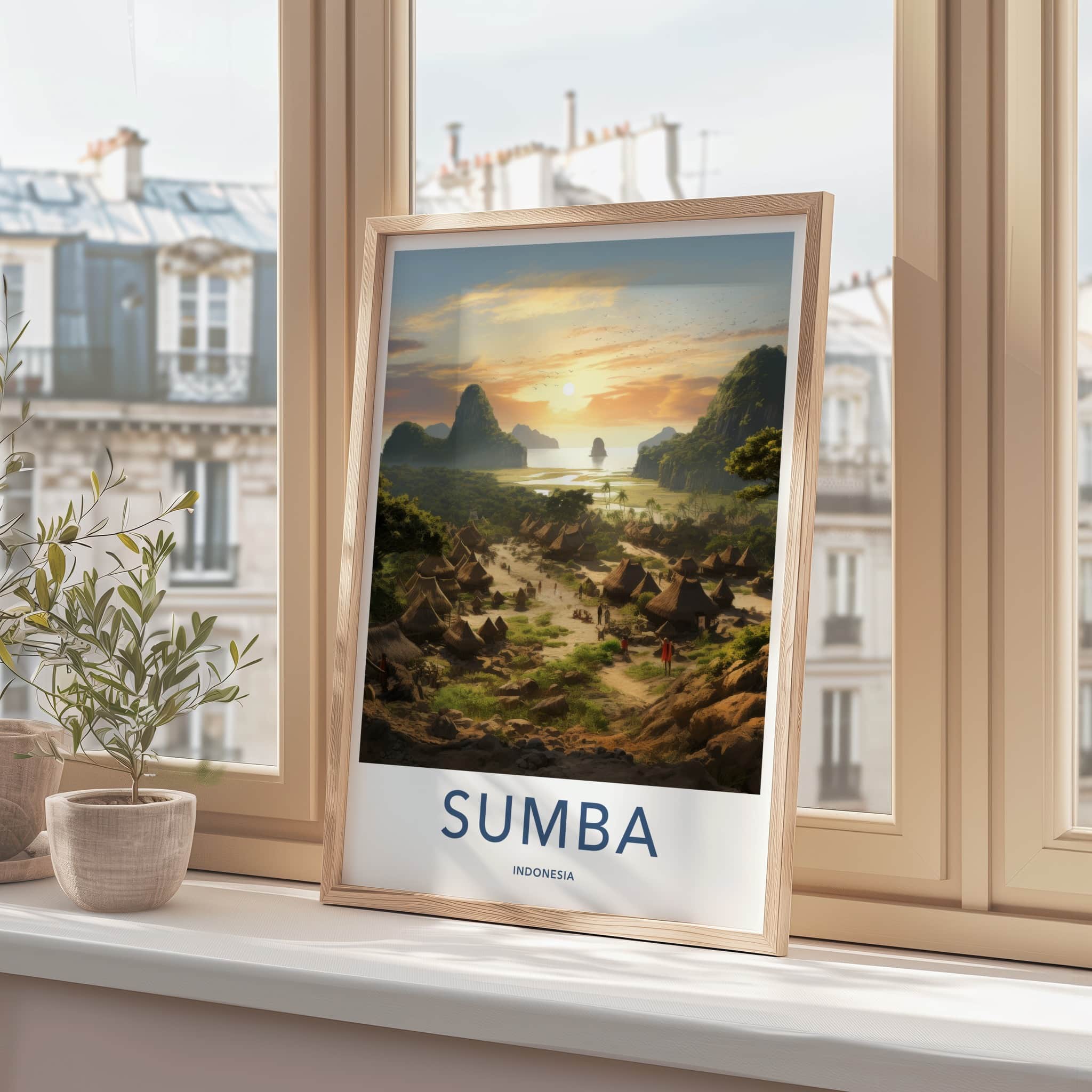 Sumba Poster - Indonesia Framed Print - Hut Village Sunset Framed Decor