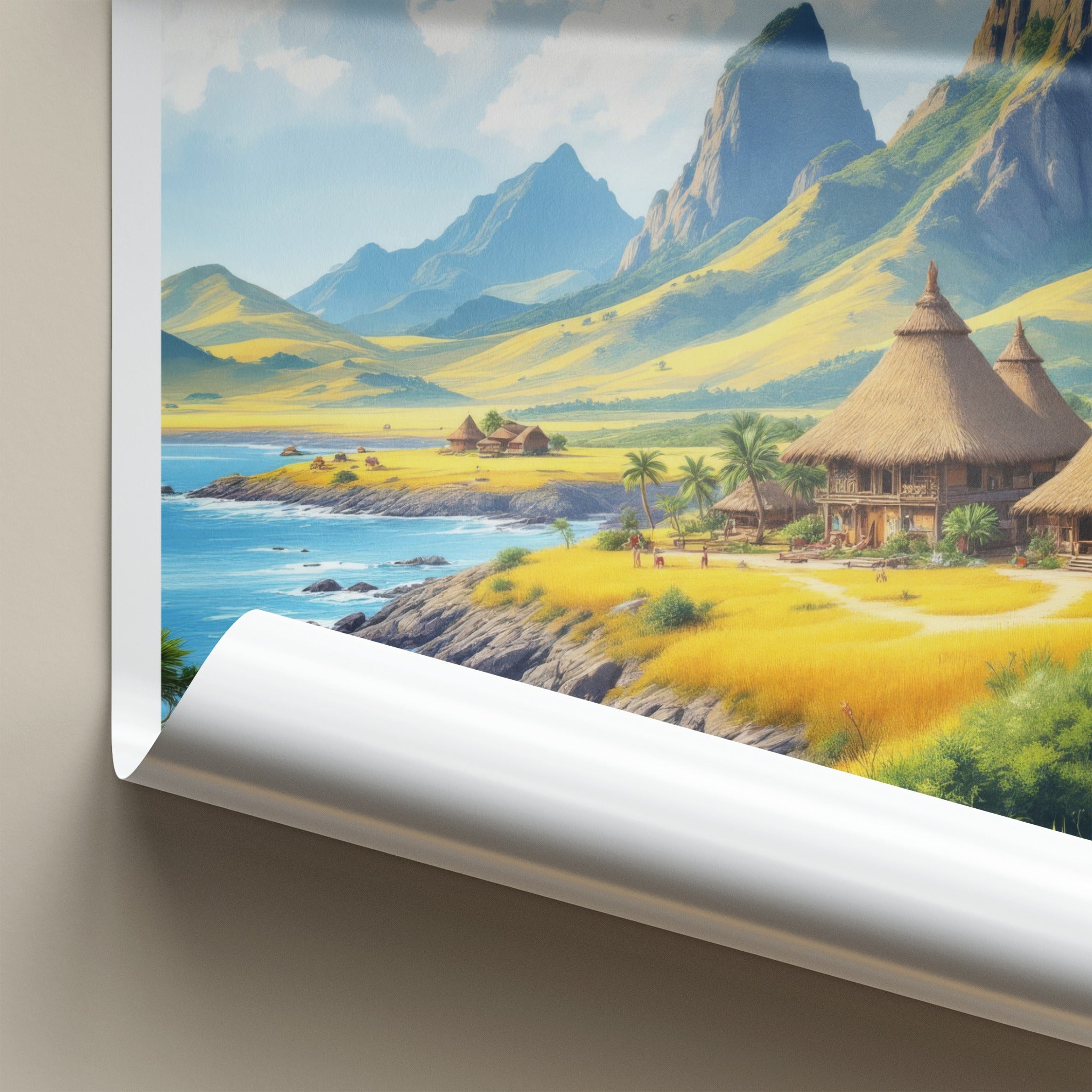 Sumba Poster - Indonesia Travel Art - Coastal Thatched Huts Home Decor