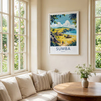 Sumba Poster - Indonesia Travel Art - Coastal Village Huts Home Decor