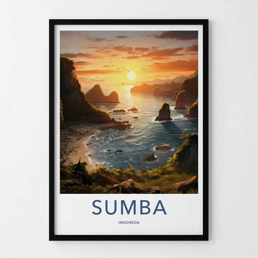 Sumba Poster - Indonesia Travel Art - Rocky Island Sunset Home Decor